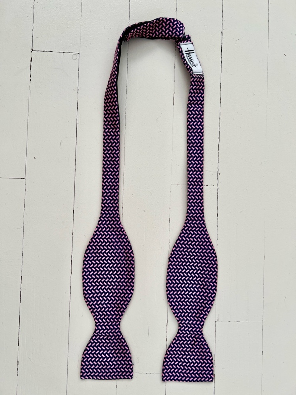 Harrods Navy and Pink Woven Self-Tie Bow Tie